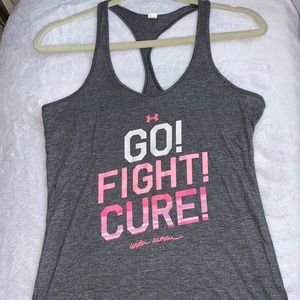 Under Armor gray workout tank “Go Fight Cure” cancer